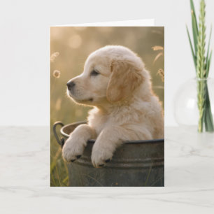 Cartão Filhote de Retriever Dourado de Aniversário em um