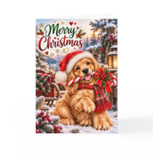 Filhote de Retriever Dourado Fofo Natal Feliz