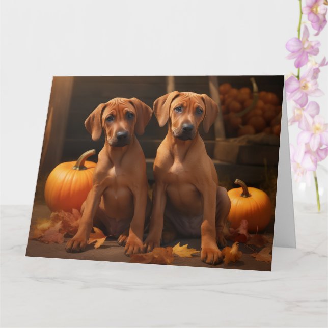 Cartão Filhote de Rhodesian Ridgeback Delícia de Outono A (Orquídea)