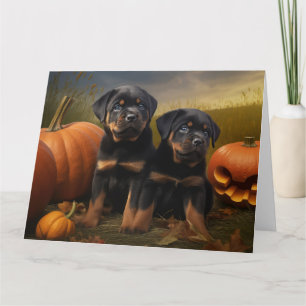 Cartão Filhote de Rottweiler Delícia de Outono Abóbora