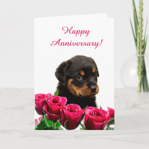 Cartão Filhote de Rottweiler Fofo Aniversário Rosa