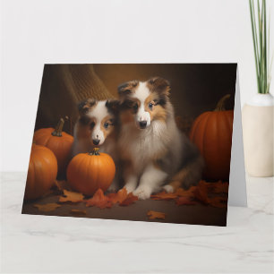 Cartão Filhote de Shetland Sheepdog Delícia de Outono Abó
