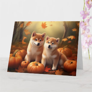 Cartão Filhote de Shiba Inu Delícia de Outono Abóbora