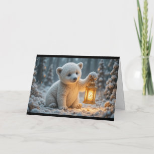 Cartão Filhote de Urso Polar com Lanterna Magia de Invern