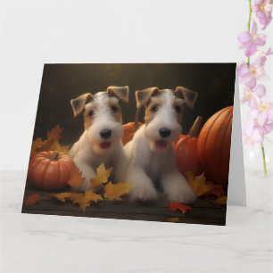 Cartão Filhote de Wire Fox Terrier Delícia de Outono Abób