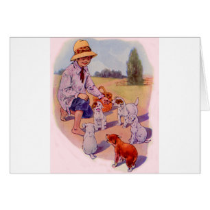 Cartão Filhotes de alimentação dos anos 30