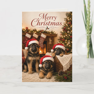 Cartão Filhotes de Cachorro Pastor Alemão Fofo Natal Feli