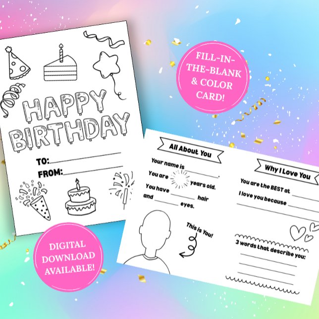 Cartão Fill In The Blank Birthday Coloring Card (Criador carregado)