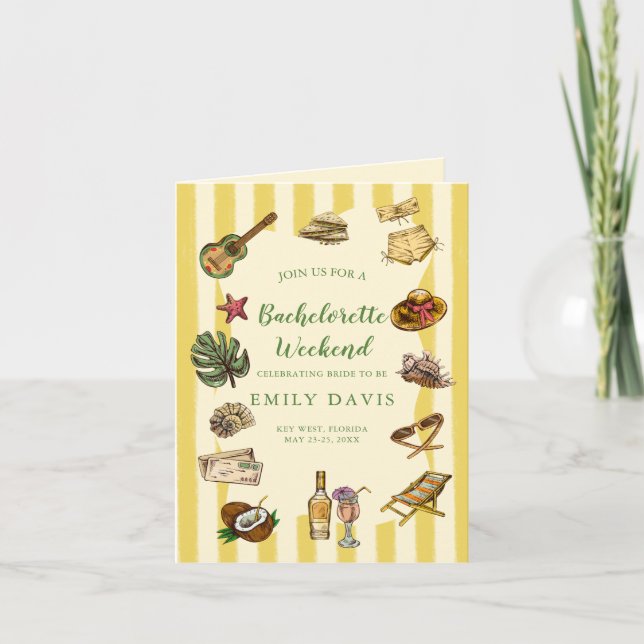 Cartão Fim de semana da Bachelorette de Verão Amarelo e V (Frente)