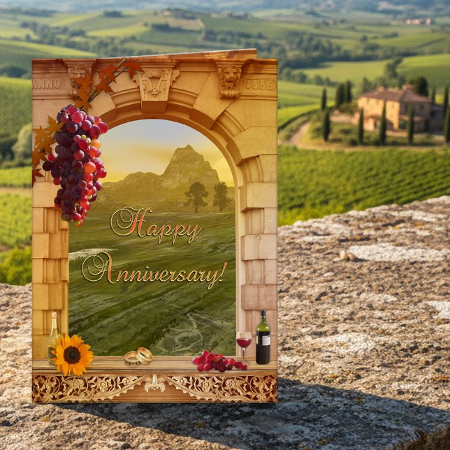 Cartão Fine Art Vineyard Anniversary Congratulations (Anniversary congratulations card in classic Italian vintage style with a vineyard theme)
