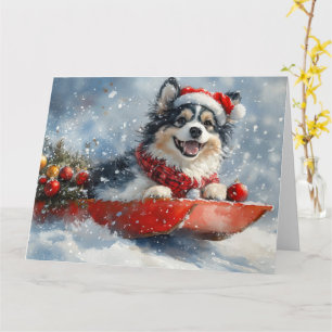 Cartão Finnish Lapphund no Trenó Let it Snow Natal