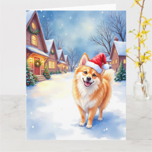 Cartão Finnish Lapphund Vila Nevada Chapéu de Papai Noel