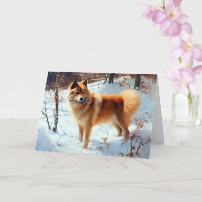 Cartão Finnish Spitz Deixe Nevar Natal  (Orquídea)