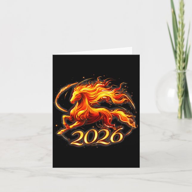 Cartão Fire Horse Chinese Zodiac Symbol 2026 Lunar New Ye (Frente)