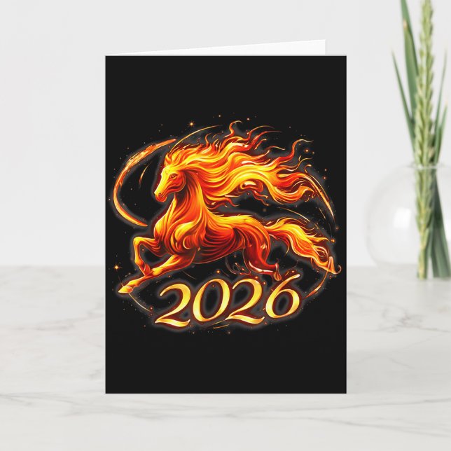 Cartão Fire Horse Chinese Zodiac Symbol 2026 Lunar New Ye (Frente)