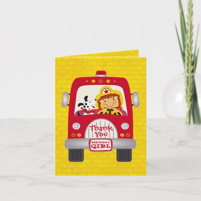 Cartão Fire Truck Birthday Girl v1 (Frente)