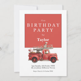 Cartão Fire Truck Birthday Invitation | Kids Party Card