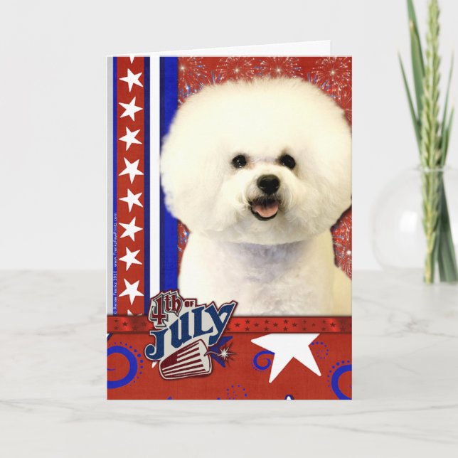 Cartão Firecracker de 4 de julho - Bichon Frise (Frente)