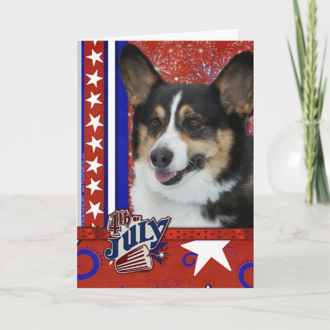 Cartão Firecracker de 4 de julho - Corgi (Frente)