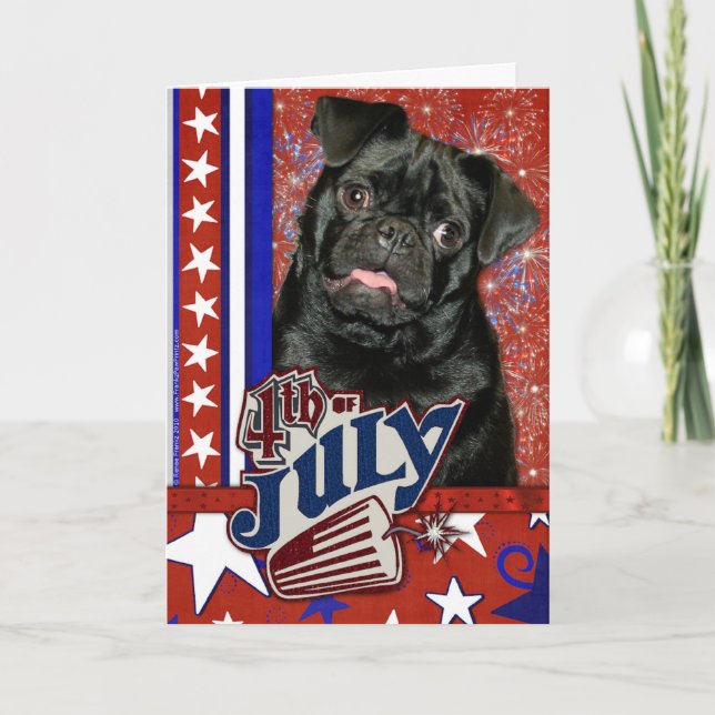 Cartão Firecracker de 4 de julho - Pug (Frente)