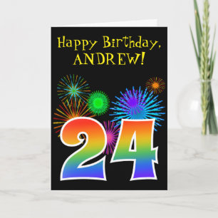 Cartão Fireworks divertido + Rainbow Pattern "24" Anivers