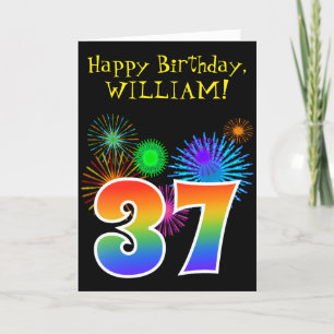 Cartão Fireworks divertido + Rainbow Pattern "37" Anivers