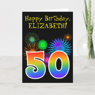 Cartão Fireworks divertido + Rainbow Pattern "50" Anivers