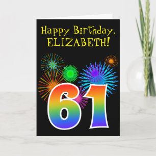 Cartão Fireworks divertido + Rainbow Pattern "61" Anivers