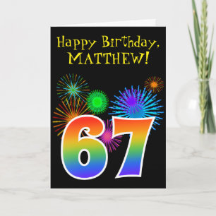 Cartão Fireworks divertido + Rainbow Pattern "67" Anivers