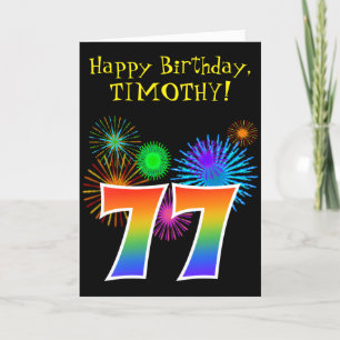 Cartão Fireworks divertido + Rainbow Pattern "77" Anivers