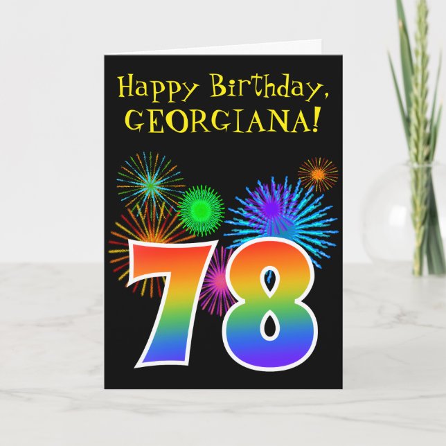 Cartão Fireworks divertido + Rainbow Pattern "78" Anivers (Frente)