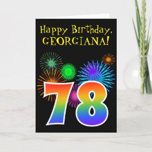 Cartão Fireworks divertido + Rainbow Pattern "78" Anivers