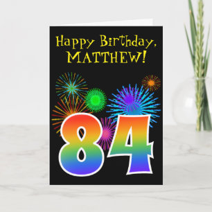 Cartão Fireworks divertido + Rainbow Pattern "84" Anivers