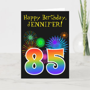 Cartão Fireworks divertido + Rainbow Pattern "85" Anivers