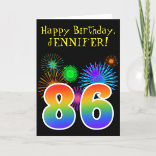 Cartão Fireworks divertido + Rainbow Pattern "86" Anivers