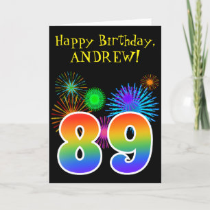 Cartão Fireworks divertido + Rainbow Pattern "89" Anivers