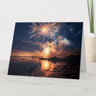 Cartão Fireworks Incrível Sobre Água