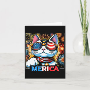 Cartão Fireworks Patriótico Maneki Neko Cat Merica