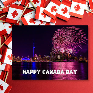 Cartão Fireworks Toronto Skyline Happy Canada Day