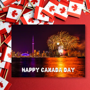 Cartão Fireworks Toronto Skyline Happy Canada Day