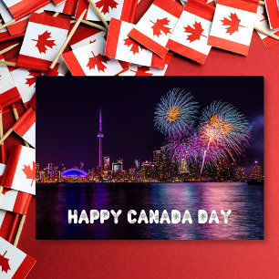 Cartão Fireworks Toronto Skyline Happy Canada Day