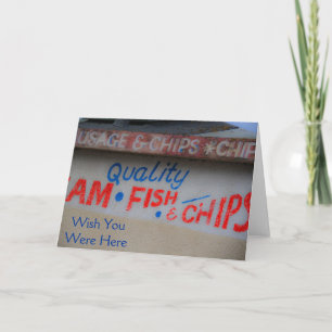Cartão Fish and Chips Sign Wish You Were Here Card