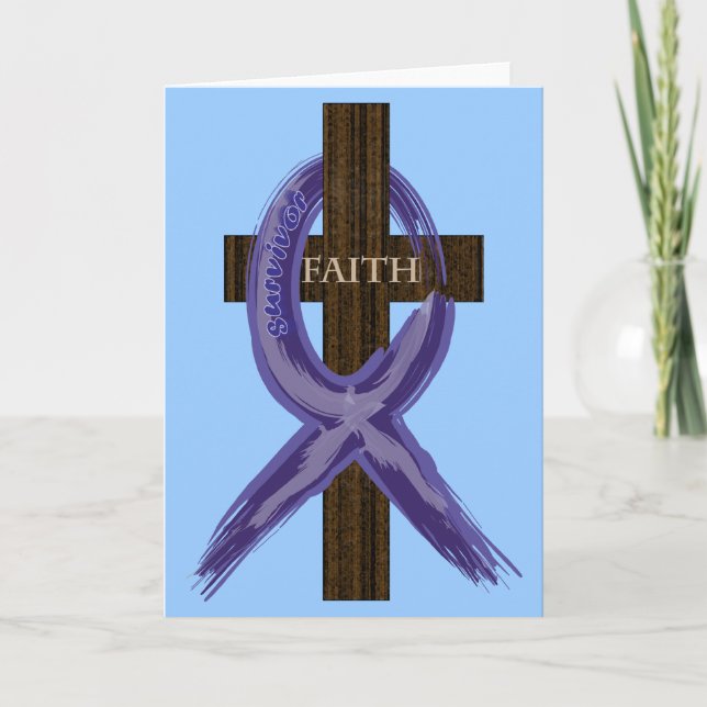 Cartão Fita de Cancer Colon Pintada Azul Escuro na Cruz (Frente)