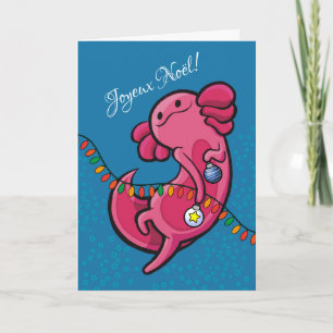 Cartão Fita de Natal em francês Axolotl com ornamentos
