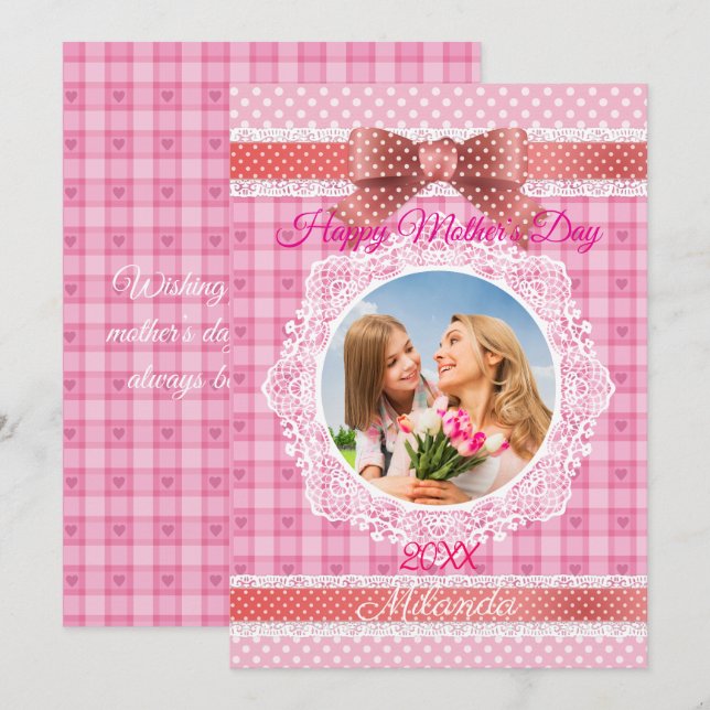 Cartão Fita de Renda Feliz Dia das Mães (Frente/Verso)