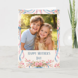 Cartão Fita floral personalizada com foto Dia das Mães