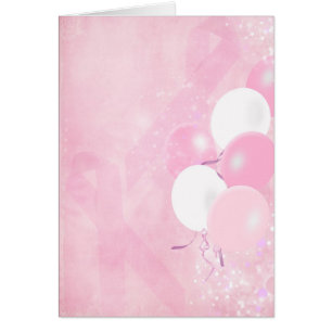 Cartão Fita Rosa do Câncer da Mama com Balões