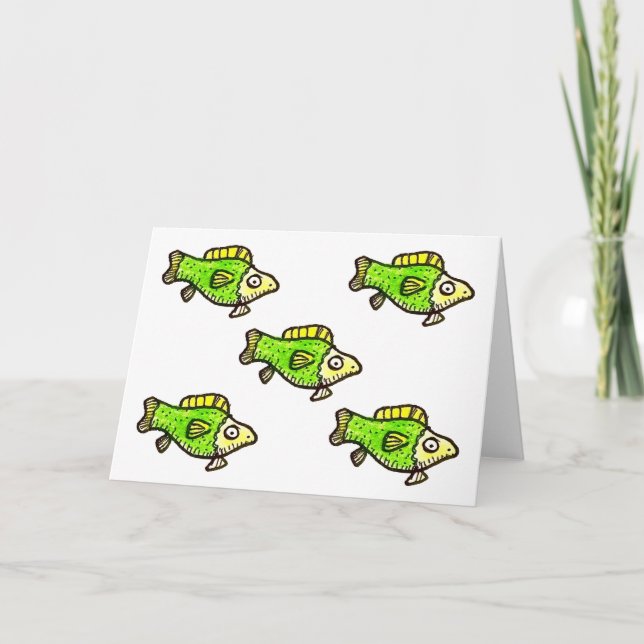 Cartão Five Cartoon Green Fish Greeting Card (Frente)