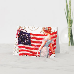Cartão Flag Lady Gibson Girl Patriotic 4th of July USA