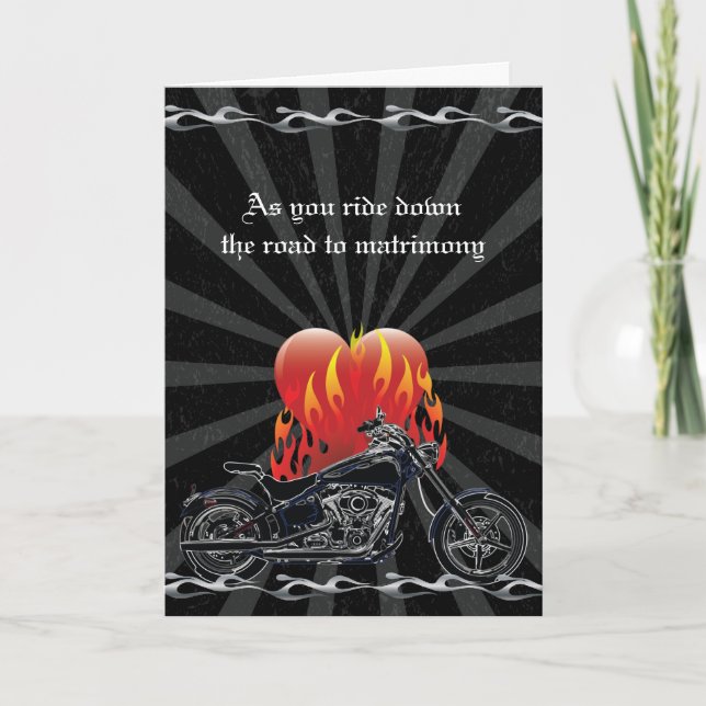 Cartão Flaming Love Biker Wedding (Frente)